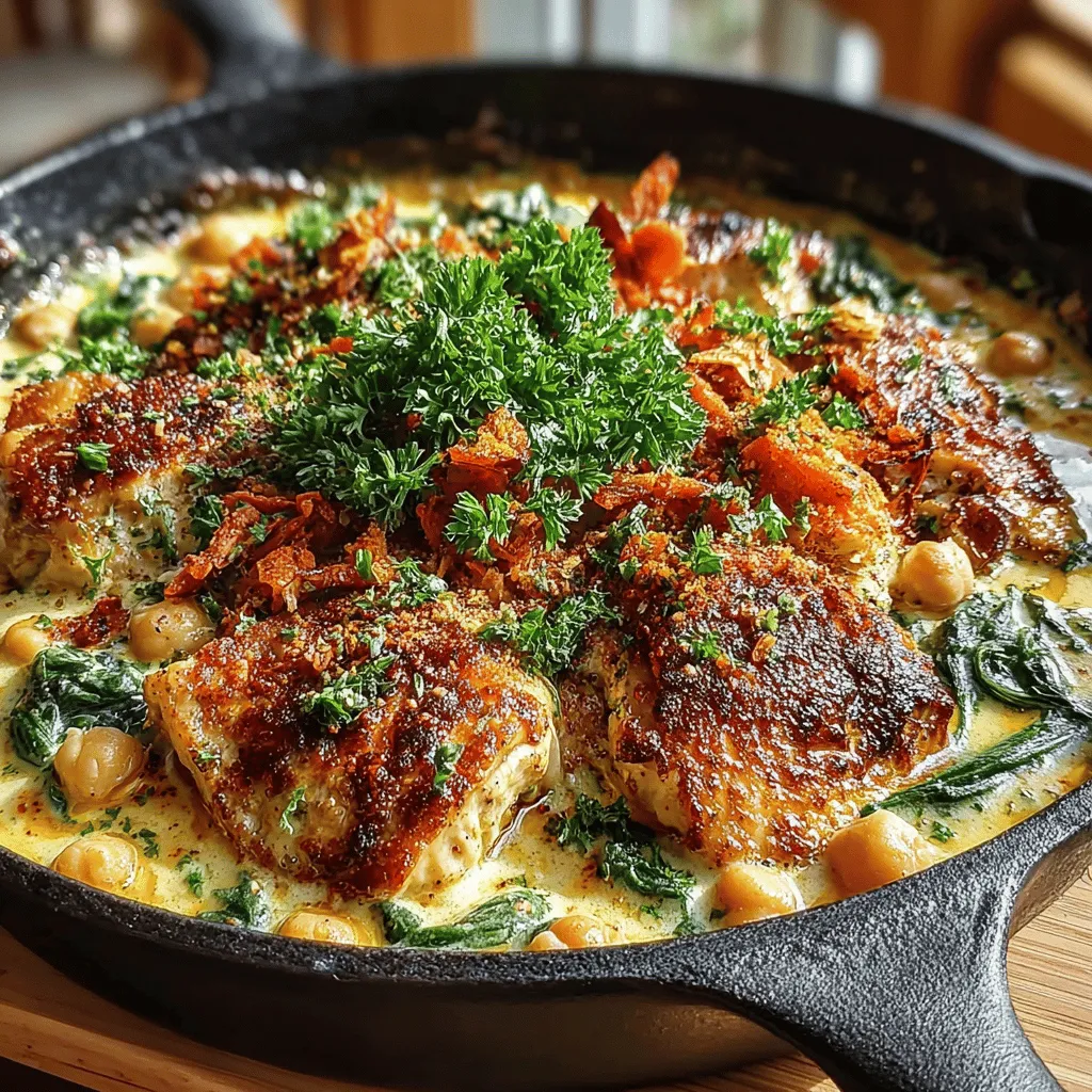 If you're searching for a dish that effortlessly combines rich flavors with nutritional benefits, look no further than the Savory Creamy Chickpea & Chicken Skillet. This delightful recipe features a tantalizing blend of tender chicken, creamy coconut milk, hearty chickpeas, and vibrant spinach, creating a comforting meal that’s both satisfying and wholesome. The flavor profile of this dish is a harmonious mix of savory and creamy elements, making it an instant favorite for those who enjoy a burst of taste with every bite.