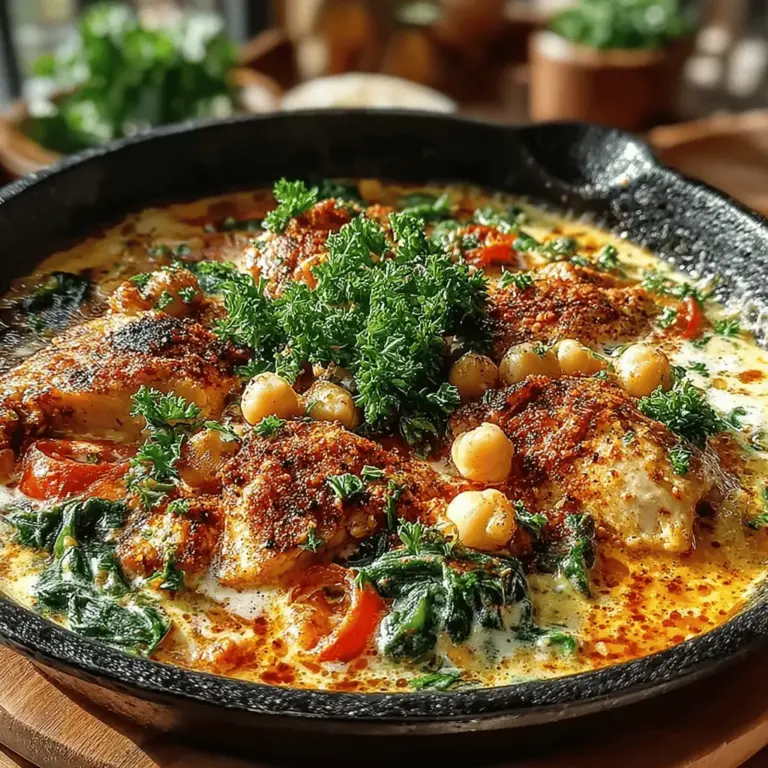 If you're searching for a dish that effortlessly combines rich flavors with nutritional benefits, look no further than the Savory Creamy Chickpea & Chicken Skillet. This delightful recipe features a tantalizing blend of tender chicken, creamy coconut milk, hearty chickpeas, and vibrant spinach, creating a comforting meal that’s both satisfying and wholesome. The flavor profile of this dish is a harmonious mix of savory and creamy elements, making it an instant favorite for those who enjoy a burst of taste with every bite.