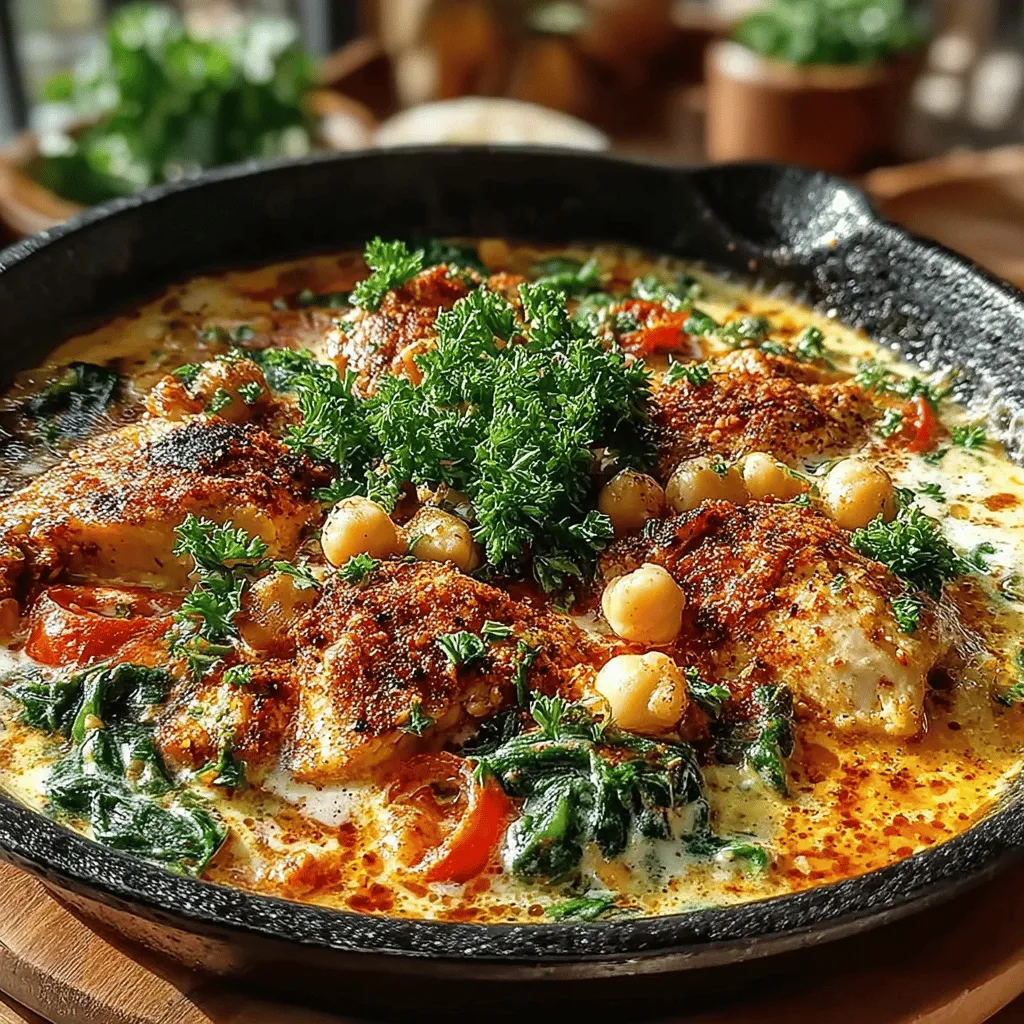 If you're searching for a dish that effortlessly combines rich flavors with nutritional benefits, look no further than the Savory Creamy Chickpea & Chicken Skillet. This delightful recipe features a tantalizing blend of tender chicken, creamy coconut milk, hearty chickpeas, and vibrant spinach, creating a comforting meal that’s both satisfying and wholesome. The flavor profile of this dish is a harmonious mix of savory and creamy elements, making it an instant favorite for those who enjoy a burst of taste with every bite.