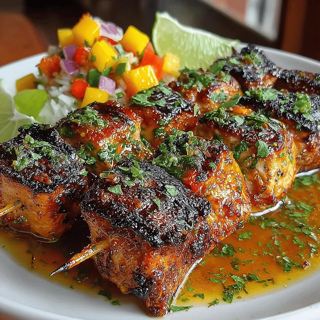 Sizzling Citrus Chicken Skewers with Tropical Mango Salsa is a delightful dish that embodies the essence of summer with its vibrant flavors and healthy ingredients. This recipe highlights the refreshing taste of citrus combined with the sweetness of ripe mango, creating a tantalizing experience for your taste buds. Whether you're planning a family gathering, hosting a backyard barbecue, or simply looking for a nutritious option for a weeknight meal, these chicken skewers are versatile enough to suit any occasion.