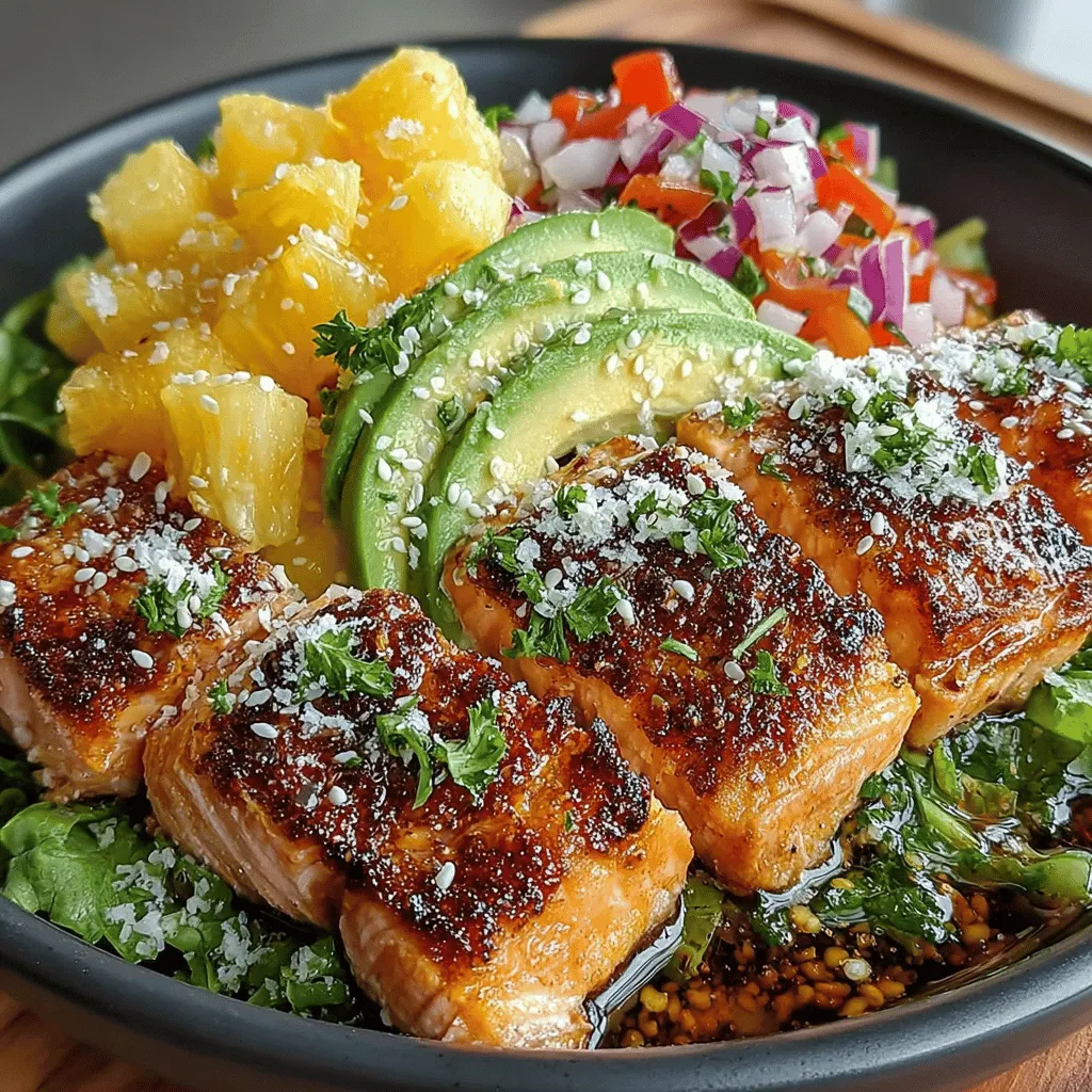 Delight in the vibrant flavors of summer with our Tropical Bliss Salmon & Pineapple Salad Bowl. This dish is more than just a meal; it's a celebration of fresh ingredients and wholesome nutrition. Imagine succulent pieces of grilled salmon paired with sweet, juicy pineapple, all nestled atop a bed of crisp salad greens. This recipe is perfect for a light lunch or a refreshing dinner, offering a symphony of flavors that evoke the warmth of tropical sunshine. Not only does it tantalize your taste buds, but it also provides a wealth of health benefits, making it an ideal choice for anyone looking to eat well.