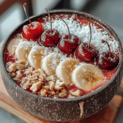 The Cherry Bliss Smoothie Bowl is not just another breakfast option; it’s a vibrant and nourishing dish that can elevate your mornings or serve as a refreshing snack at any time of the day. This delightful recipe combines the rich flavors of cherries and bananas with the creamy texture of Greek yogurt, resulting in a smoothie bowl that is as beautiful as it is nutritious. Not only does it taste fantastic, but it also packs a punch in terms of health benefits, making it a perfect choice for those who want to indulge without compromising their wellness goals.