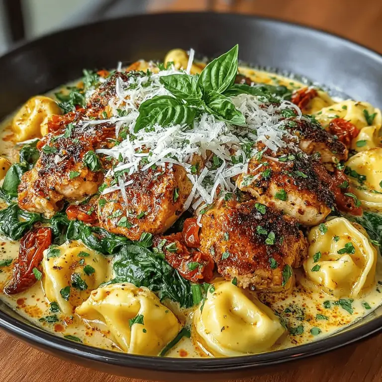When it comes to comfort food, few dishes can rival the warmth and satisfaction of a creamy pasta meal. The first time I prepared Creamy Pesto Chicken Sun-Dried Tomato Tortellini for my family remains etched in my memory. It was one of those chilly evenings when the wind howled outside, prompting a longing for something hearty and soul-soothing. I wanted to create a dish that would not only fill our stomachs but also bring us together around the table, sharing laughter and stories. As the rich aroma of pesto blended with the velvety cream wafted through the kitchen, my kids were drawn in, captivated by the enticing scent. Without needing any encouragement, they eagerly set the table, excitement bubbling over for what would become an instant family favorite.