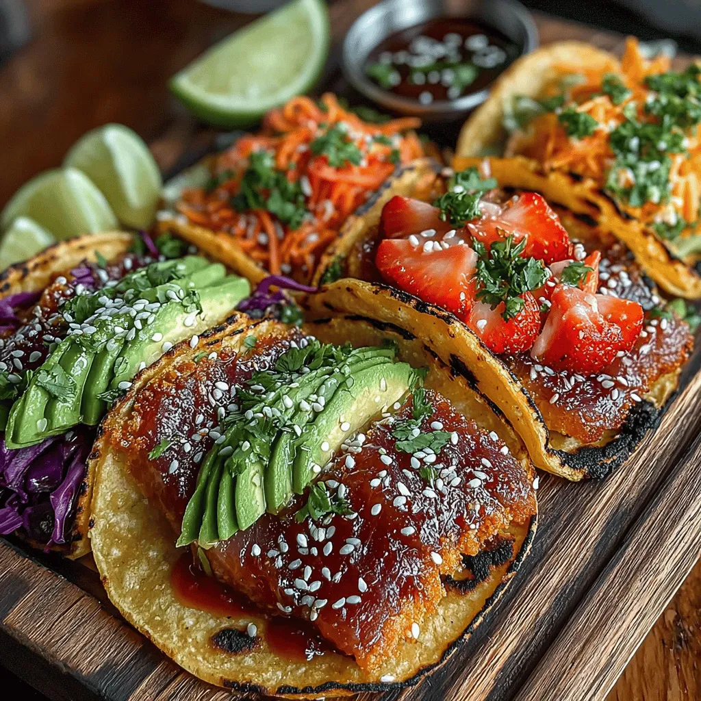 Tantalizing Tuna Tacos with Strawberry Slaw is a vibrant dish that beautifully marries the fresh, rich flavors of sushi-grade tuna with the sweet, juicy crunch of strawberries and crisp vegetables. This unique combination not only tantalizes the taste buds but also introduces a refreshing twist to traditional taco recipes. Whether you're planning a casual meal at home, hosting a gathering with friends, or seeking a nutritious option for healthy dining, these tacos are sure to impress and satisfy.