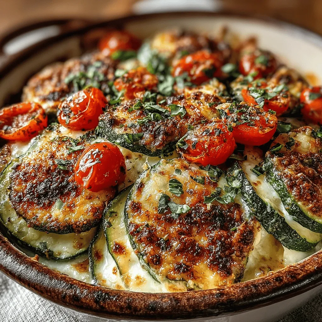 The Cheesy Zesty Zucchini Casserole is more than just a dish; it's a celebration of summer flavors and a comforting staple for family gatherings. This delightful casserole harmonizes the rich, creamy textures of cheese with the fresh, vibrant taste of zucchini, making it an appealing option for both vegetarians and cheese enthusiasts alike. With every bite, you'll experience a medley of flavors stemming from the combination of gooey ricotta, melty mozzarella, and sharp Parmesan, all enhanced by the aromatic notes of fresh basil and zesty seasonings. Not only does this casserole satisfy even the most discerning taste buds, but it also boasts a range of nutritious ingredients, making it a wholesome meal choice that the whole family can enjoy.