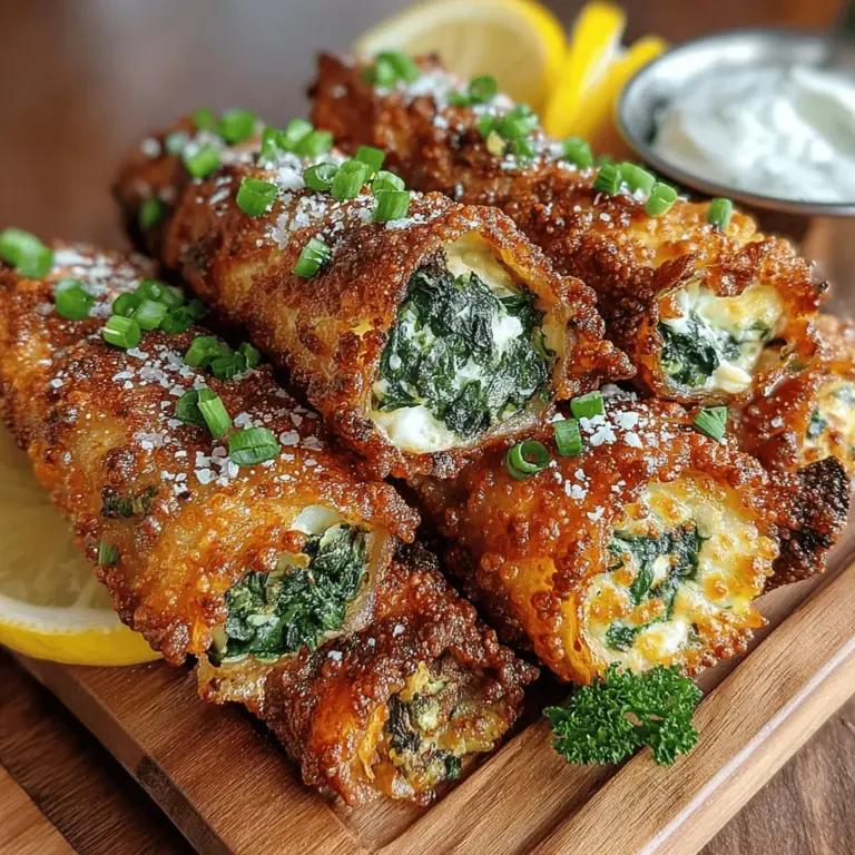 In the realm of quick and healthy appetizers, Crispy Air Fryer Spinach Feta Egg Rolls stand out as a delightful choice for both casual gatherings and formal occasions. These little parcels of joy combine the earthy flavors of fresh spinach with the creamy richness of feta and ricotta cheese, making them not only a flavorful treat but also a nutritious one. The air fryer elevates these egg rolls by providing a satisfying crunch without the need for deep frying, allowing you to enjoy a classic favorite with a healthier twist.