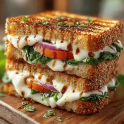 In a world where culinary options abound, the Grilled Balsamic Vinaigrette Sandwich Melt stands out as a delightful choice for both casual diners and gourmet enthusiasts. This sandwich seamlessly combines the rich, creamy texture of fresh mozzarella with the vibrant crunch of fresh vegetables and the tangy zing of balsamic vinaigrette. It is a versatile dish that can easily transition from a quick lunch to a light dinner, making it a staple for busy weeknights or leisurely weekend meals. The ease of preparation paired with the explosion of flavors that come together with each bite makes this sandwich not only appealing but also satisfying.