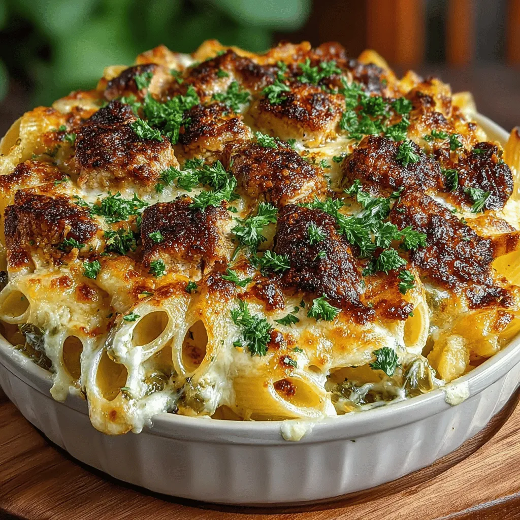 When it comes to comfort food, few dishes can rival the heartwarming appeal of a baked pasta creation. The Spicy Green Chili Chicken Pasta Bake stands out as a vibrant and delicious option that not only satisfies hunger but also excites the palate. This dish combines the creamy, cheesy goodness of baked pasta with a spicy kick, making it an ideal choice for family gatherings, weeknight dinners, or potlucks. Its ease of preparation and the delightful blend of textures and flavors—tender chicken, rich cheese, and zesty green chilies—make it a surefire hit at any meal.