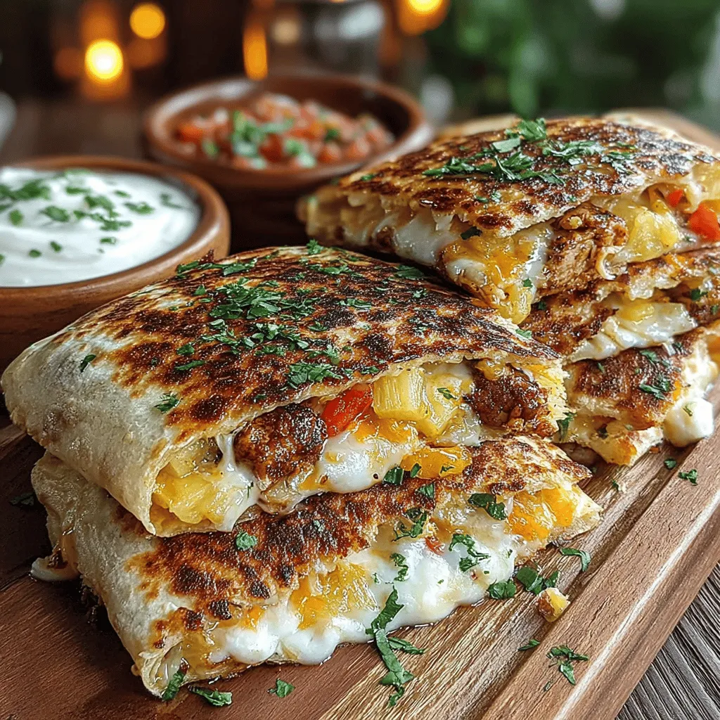 Tropical Delight: Grilled Chicken Pineapple Quesadillas is a vibrant dish that brings the sunny flavors of the tropics right to your kitchen. This recipe showcases a harmonious blend of juicy grilled chicken, sweet caramelized pineapple, and fresh vegetables, making it not only delicious but also a breeze to prepare. Whether you're planning a family dinner or a casual gathering with friends, these quesadillas provide a delightful mix of textures and flavors that are sure to satisfy your cravings.