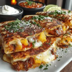 Tropical Delight: Grilled Chicken Pineapple Quesadillas is a vibrant dish that brings the sunny flavors of the tropics right to your kitchen. This recipe showcases a harmonious blend of juicy grilled chicken, sweet caramelized pineapple, and fresh vegetables, making it not only delicious but also a breeze to prepare. Whether you're planning a family dinner or a casual gathering with friends, these quesadillas provide a delightful mix of textures and flavors that are sure to satisfy your cravings.
