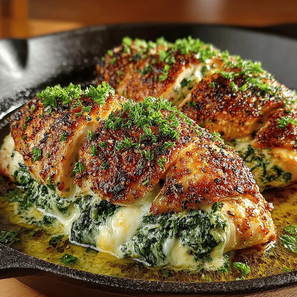 If you're looking for a dish that beautifully marries flavor with nutrition, Cheesy Spinach Stuffed Chicken Breasts is your answer. This recipe offers a delectable combination of tender chicken filled with a creamy, cheesy mixture of spinach, making it not only a feast for the taste buds but also a wholesome meal that incorporates greens. The rich, savory flavors of cream cheese, mozzarella, and Parmesan meld together with the earthy taste of spinach, creating an indulgent yet balanced dish that will impress both family and guests alike.
